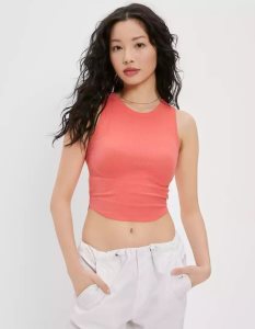 UO Printed Pointelle Cropped Tank Top